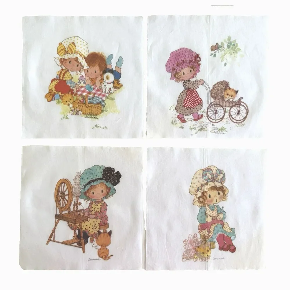 Vtg 70s Nakanishi Japan Drawing Board Greeting Cards Fabric Quilt Blocks 8